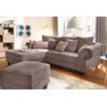 Ecksofa HOME AFFAIRE "King George King Henry, L-Form", braun (kakao), B:260cm H:90cm T:190cm, Samtcord u00bbRibbonu00ab (88% Polyester 12% Polyacryl), Luxus-Microfaser (100% Polyester), Sofas, mit Federkern, in legerer Polsterung und vielen Kissen