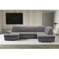 Wohnlandschaft WERK2 "Kordula-New U-Form", grau, B:332cm H:105cm T:217cm, 92% Polyester, 8% Nylon, Sofas, Sofa in U-Form mit Schlaffunktion & Bettkasten, Schlafcouch