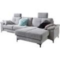 Ecksofa 3C CARINA "Burnaby L-Form", silber, B:296cm H:87cm T:162cm, Chenille-Optik (59, 7% Polyester, 34, 4% Polyacryl, 5, 9% Viskose), Sofas, 2 Kopfstützen, optional mit Schlaf- und motorischer Relaxfunktion