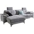 Ecksofa 3C CARINA "Burnaby L-Form", silber, B:296cm H:87cm T:162cm, Chenille-Optik (59, 7% Polyester, 34, 4% Polyacryl, 5, 9% Viskose), Sofas, 2 Kopfstützen, optional mit Schlaf- und motorischer Relaxfunktion