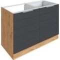 Spülenschrank KOCHSTATION "KS-Luhe", grau (grau matt, wotaneichefarben), B:120cm H:82cm T:60cm, MDF, Schränke, 120 cm breit, hochwertige MDF-Fronten mit waagerechter Lisene