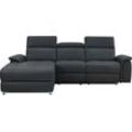 Ecksofa PLACES OF STYLE "Pareli, L-Form, 259cm,m. Recamiere, Echtleder, Kunstleder, Webstoff", grau, B:259cm H:98cm T:163cm, Sofas, man. o. elektr. Relaxfunktion, USB/Kopfteilverstellg u. LED