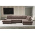 Wohnlandschaft WERK2 "Kordula-New U-Form", braun, B:332cm H:105cm T:217cm, 92% Polyester, 8% Nylon, Sofas, Sofa in U-Form mit Schlaffunktion & Bettkasten, Schlafcouch