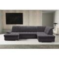 Wohnlandschaft WERK2 "Kordula-New U-Form", grau (anthrazit), B:332cm H:105cm T:217cm, 92% Polyester, 8% Nylon, Sofas, Sofa in U-Form mit Schlaffunktion & Bettkasten, Schlafcouch