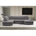 Wohnlandschaft WERK2 "Kordula-New U-Form", grau, B:332cm H:105cm T:217cm, 92% Polyester, 8% Nylon, Sofas, Sofa in U-Form mit Schlaffunktion & Bettkasten, Schlafcouch