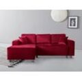 Ecksofa "Györ", rot, B:235cm H:88cm T:160cm, Microfaser (100% Polyester), Luxus-Microfaser Lederoptik (100% Polyester), Struktur (100% Polyester), Samtoptik (100% Polyester), Struktur weich (100% Polyester), GUIDO MARIA KRETSCHMER HOME & LIVING, Sofas, L-Form, wahlweise mit Bettfunktion und Bettkasten incl. 2 Zierkissen