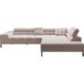 Ecksofa INOSIGN "Ancona New, wahlweise motorische Sitztiefenverstellung, auch Cord" Sofas Gr. Samtoptik, Recamiere rechts, mit motorischer Sitztiefenverstellung, beige (sand) Ecksofa feine Steppung, mit Kopfteilverstellung, 3 Zierkissen, L-Form