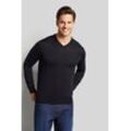 Rundhalspullover BUGATTI, Herren, Gr. L, blau (marine), Sweatware, 100% Wolle, casual, regular fit, V-Ausschnitt, Langarm Rippbündchen, Pullover, aus feiner Merinowolle