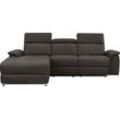 Ecksofa PLACES OF STYLE "Pareli, L-Form, 259cm,m. Recamiere, Echtleder, Kunstleder, Webstoff", grau, B:259cm H:98cm T:163cm, Echtleder/Kunstleder, Sofas, man. o. elektr. Relaxfunktion, USB/Kopfteilverstellg u. LED