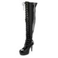 Overkneestiefel LASCANA BELLE AFFAIRE Gr. 36, schwarz Damen Schuhe Schnürstiefel Overknee-Stiefel High Heel Stiefel mit Plateau und Lack-Optik, erotische High-Heel Stiefelette