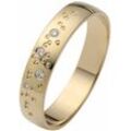 Trauring FIRETTI "Schmuck Geschenk Gold 375 Hochzeit Ehering "LIEBE" Sterne" Fingerringe Gr. 16,5, 0,03 ct SI = kleine Einschlüsse mit Brillanten, Gelbgold 375, 4 mm, goldfarben (gelbgoldfarben) Made in Germany, wahlweise mit oder ohne Brillanten