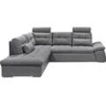 Ecksofa ED EXCITING DESIGN "Jakarta L-Form", grau, B:260cm H:103cm T:219cm, Lederl.: 40% Polyurethan, 40% Polyvenylchlorid; 20% Polyester, Sumatra: 100% Polyester, Sofas, mit Bettfunktion, Kopfstützen, Nierenkissen etc.