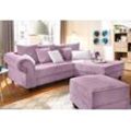 Ecksofa HOME AFFAIRE "King George King Henry, L-Form", lila (lavendel), B:260cm H:90cm T:190cm, Samtcord u00bbRibbonu00ab (88% Polyester 12% Polyacryl), Luxus-Microfaser (100% Polyester), Sofas, mit Federkern, in legerer Polsterung und vielen Kissen