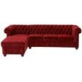 Chesterfield-Sofa HOME AFFAIRE "New Castle L-Form" Sofas Gr. B/H/T: 255cm x 72cm x 171cm, Samtoptik, Ottomane links, rot (bordeaux) hochwertige Knopfheftung in Chesterfield-Design, BTH: 255(17172)