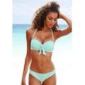 Bügel-Bandeau-Bikini-Top LASCANA "Cana", Damen, Gr. 34, Cup D, blau (hellblau), Recycling-Polyamid, unifarben, strukturiert, Bikini-Oberteile, mit Schleife vorne