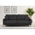 3-Sitzer HOME AFFAIRE "Triplo wahlweise mit Bettfunktion und Bettkasten", schwarz, B:215cm H:89cm T:100cm, 100% Polyester, Sofas, incl. Zierkissen, B/T/H: 215/100/89 cm Liegefläche 191 x 145 cm