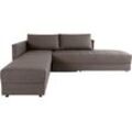 Ecksofa LOOKS BY WOLFGANG JOOP "LooksIII L-Form" Sofas Gr. B/T: 287cm x 229cm, Feinstruktur, Armlehne links, Mit Drehfunktion zum Bett wandelbar-Armlehne links, grau (hellgrau) durch Drehfunktion zum Bett wandelbar, inklusive Staufach