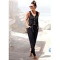 Jumpsuit LASCANA Gr. 34, N-Gr, schwarz Damen Overalls Strandoveralls und Knopfleiste vorne, bequemer Overall mit Taschen