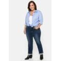 Gerade Jeans SHEEGO "Große Größen" Gr. 108, Langgrößen, blau (dark blue denim) Damen Jeans Gerade mit Bodyforming-Effekt