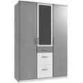 Kleiderschrank WIMEX "Click", weiß (weiß, beton, nachbildung lichtgrau), B:135cm H:199cm T:58cm, Schränke, Drehtürenschrank Kleiderschrank, mit Spiegel