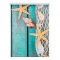 Seitenzugrollo LICHTBLICK ORIGINAL "Klemmfix Motiv Bretter Beach" Rollos Gr. 150 cm, 120 cm, blau (petrol, weiß) Rollos ohne Bohren bedruckt