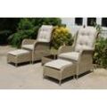 Garten-Essgruppe GARDEN PLEASURE "Sessel-Set »VALENCIA«", beige (beige, silberfarbend), Stahl, Wicker/Kunststoffgeflecht, Sitzmöbel-Sets, 2 Sessel, 2 Hocker, Tisch LxB: 54x43 cm, inkl Auflagen