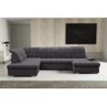 Wohnlandschaft WERK2 "Kordula-New U-Form", grau (anthrazit), B:332cm H:105cm T:217cm, 92% Polyester, 8% Nylon, Sofas, Sofa in U-Form mit Schlaffunktion & Bettkasten, Schlafcouch