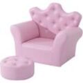 Homcom - Kindersofa mit Ottomane Kindersessel Prinzessinnen Sofa Kindercouch in Kronenform Softsofa mit Kristallknöpfen ab 3 Jahren Hocker Rosa 58 x