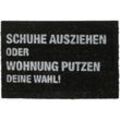 Relaxdays - Fußmatte Kokos 'Schuhe ausziehen oder Wohnung putzen - Deine Wahl', außen & innen, Türmatte 60x40 cm, schwarz