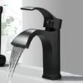 Wasserhahn Bad Badarmatur Wasserfall Waschtischarmatur Modern Mischbatterie Einhebelmischer für Bad Schwarz