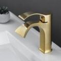 Wasserhahn Bad Badarmatur Wasserfall Waschtischarmatur Modern Mischbatterie Einhebelmischer für Bad Gebürstetes Gold