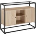 tectake® Sideboard, Industrial Style, Glasplatte, offenes Fach, 2 Staufächer mit Magnettüren und 3 Einlegeböden, 100 x 38 x 80,5 cm