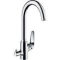 hansgrohe Focus M42 Küchenarmatur 220 1jet 71803000 chrom, schwenkbarer Auslauf 110°, mit Geräteabsperrventil