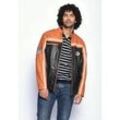 Lederjacke MUSTANG "Gunner", Herren, Gr. 60, orange (schwarz orange), Obermaterial: 100% Leder, Lamm / Futter: 100% Baumwolle / Ärmelfutter: 100% Polyester, ohne Bündchen, Jacken