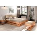 Natur24 Einzelbett Bett Swig 2 Sonderl. 90x190 Kernbuche Polsterkopfteil Beige H...