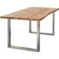 Esstisch HOME AFFAIRE "Tristan", beige (natur, silber, silberfarben), B:200cm H:77cm T:100cm, Tische, Eiche massiv mit Baumkante