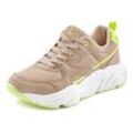 Sneaker LASCANA, Damen, Gr. 36, gelb (gelb, beige), Obermaterial: 100% Textilmaterial. Futter: 100% Lederimitat. Decksohle: 100% Textilmaterial. Laufsohle: 100% Synthetik, mehrfarbig, casual, Schuhe, mit leichter Chunky-Sohle und herausnehmbarer Innensohle