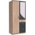 Kleiderschrank WIMEX "Click", grau (struktureichefarben hell, graphitfarben), B:90cm H:199cm T:58cm, Schränke, Drehtürenschrank Kleiderschrank, mit Spiegel