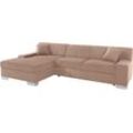 Ecksofa DOMO COLLECTION "Bero L-Form", beige, B:268cm H:74cm T:153cm, Feinstruktur (100% Polyester), Luxus-Microfaser (100% Polyester), Zierkissen: Im jeweiligen Bezugsstoff, Struktur fein (100% Polyester), Sofas, wahlweise mit Bettfunktion