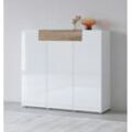 Highboard INOSIGN "Toledo,Breite 147,5 cm,trendige Hochkommode mit 3 Türen 1SK", weiß (weiß matt, weiß hgl, san remo eiche), ABS-Kunststoff, FSC-zertifizierter Holzwerkstoff, MDF, Metall, Melamin, Sideboards, Hochschrank mit viel Stauraum, stylische Hochglanzfronten