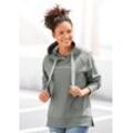 Kapuzensweatshirt ELBSAND "Svana" Gr. L (40), grün Damen Sweatshirts mit Logoprint, bequemer Hoodie seitlichen Schlitzen