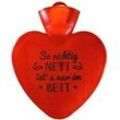 Wärmflasche Herz 1,0 l rot-transparent mit Druck "So richtig nett ist`s nur im Bett"