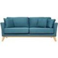 Sofa skandinavisch 3 Plätze Miliboo-Blau Holzbeine OSLO