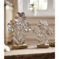 2x Dekofigur Blume "Silber" aus Aluminium mit Antik Finish, Tischdeko, Dekoblume