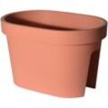 Balkon Geländer Blumentopf oval - terracotta / 40 cm - Geländer Pflanztopf Blumenkasten zum Einhängen - Blumen Pflanz Kasten Topf zum Hängen