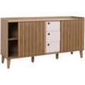 Sideboard HHG 417, Kommode, Schiebetür Staufach, Mango-Massivholz mdf 81x150x40cm natur, Schubladen weiß