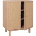 Highboard HHG 394, Kommode Schrank Sideboard, Staufächer, Massiv-Holz Mango Kubu Rattan 98x79x42cm natur