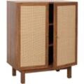 Neuwertig] Highboard HHG 394, Kommode Schrank Sideboard, Staufächer, Massiv-Holz Mango Kubu Rattan 98x79x42cm Walnuss-Optik