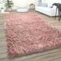 Paco Home - Hochflor Teppich Wohnzimmer Shaggy Pastell Weich Flauschig Einfarbig Langflor Rosa ø 200 cm Rund