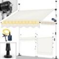 Tillvex - Klemmmarkise 150 cm Beige mit led mit Handkurbel Balkon Balkonmarkise ohne Bohren Markise UV-beständig & höhenverstellbar Sonnenschutz